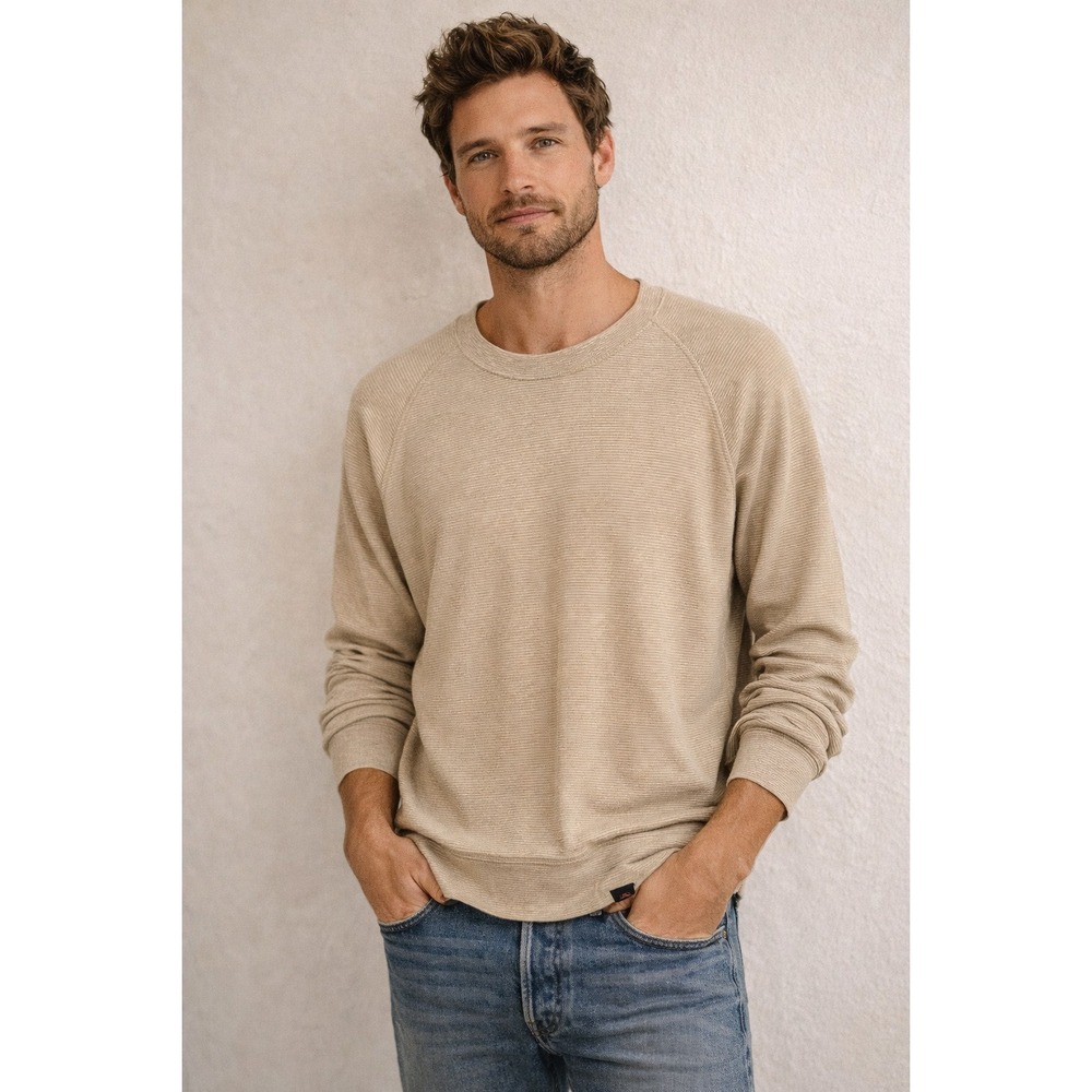 Faherty Top Tan White Stripe Men's Size XL  Crewneck Organic Cotton Blend Soft